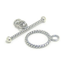 Bali Beads | Sterling Silver Silver Toggles and Claps - Twisted Wire Toggles, Silver Beads T3001