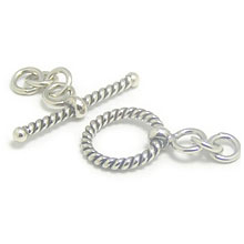 Bali Beads | Sterling Silver Silver Toggles and Claps - Twisted Wire Toggles, Silver Beads T3002