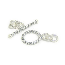 Bali Beads | Sterling Silver Silver Toggles and Claps - Twisted Wire Toggles, Silver Beads T3005