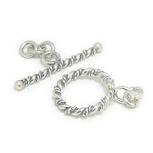 Bali Beads | Sterling Silver Silver Toggles and Claps - Twisted Wire Toggles, Silver Beads T3006