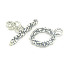 Bali Beads | Sterling Silver Silver Toggles and Claps - Twisted Wire Toggles, Silver Beads T3007