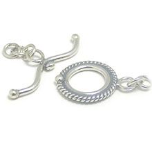 Bali Beads | Sterling Silver Silver Toggles and Claps - Twisted Wire Toggles, Silver Beads T3014