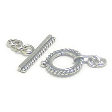 Bali Beads | Sterling Silver Silver Toggles and Claps - Twisted Wire Toggles, Silver Beads T3015