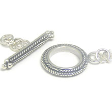 Bali Beads | Sterling Silver Silver Toggles and Claps - Twisted Wire Toggles, Silver Beads T3018